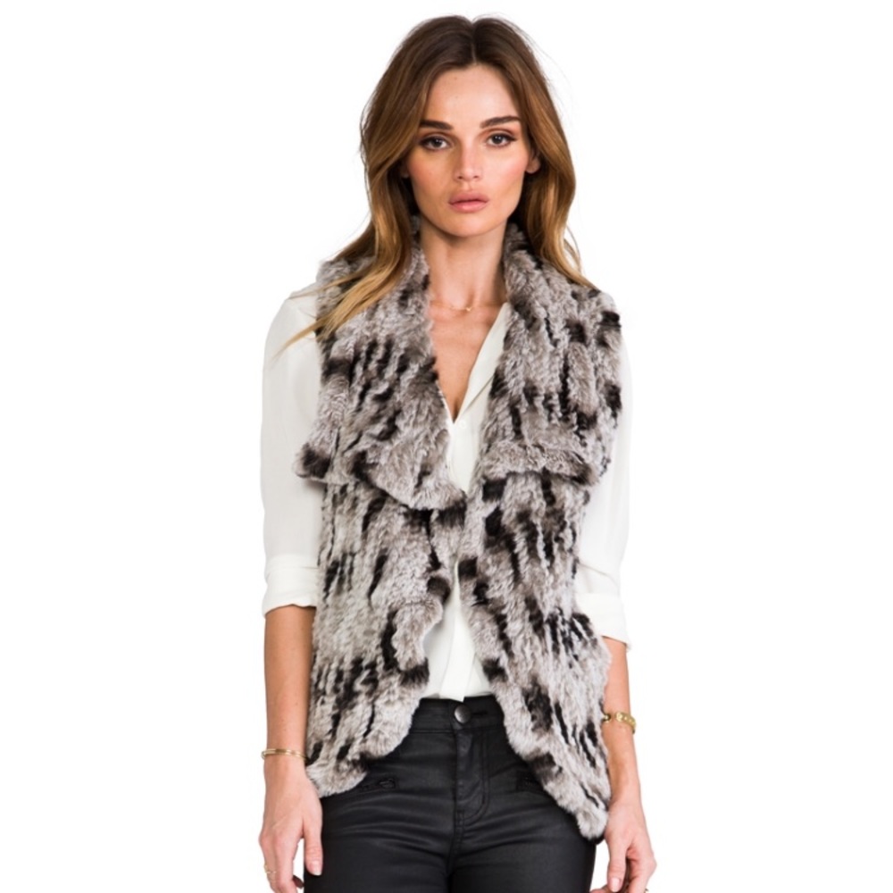 Alice + Olivia Gray and Black Faux Fur Vest